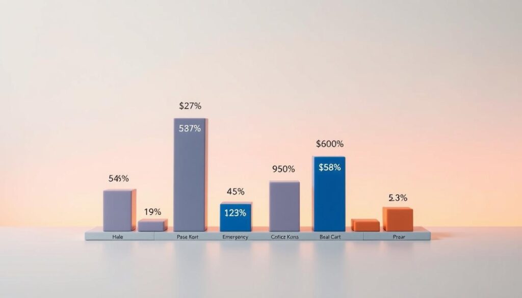 A meticulously crafted bar chart depicting essential emergency fund statistics, positioned against a clean, minimalist background. Vibrant, informative data visualizations in muted tones evoke a sense of financial security and stability. Subtle lighting casts a soft glow, drawing the viewer's attention to the core financial insights. A contemporary, professional aesthetic conveys the importance of maintaining a robust emergency savings cushion. Careful camera framing and composition ensure the data is the focal point, inspiring confidence in one's financial preparedness.