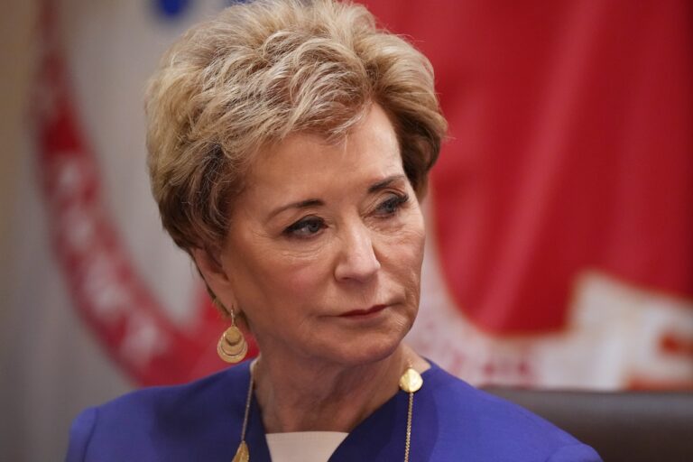 Secretary of Education Linda McMahon, attends a Cabinet meeting at the White House, Wednesday, May 27, 2026, in Washington. (AP Photo/Jacquelyn Martin)